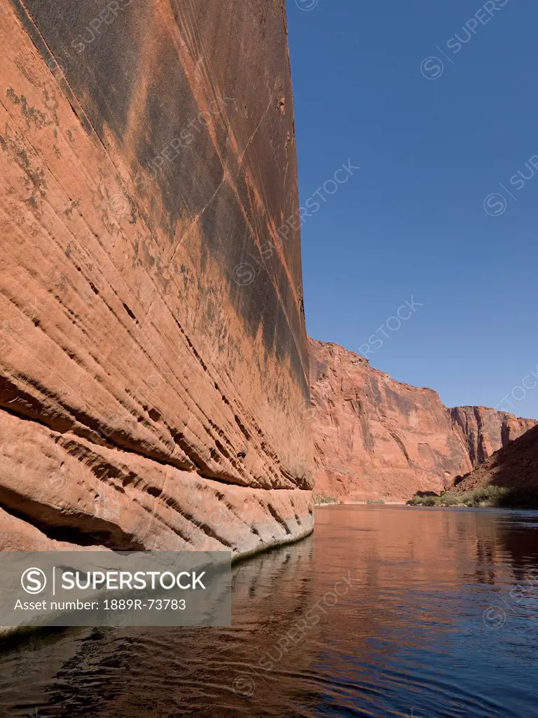 A Flat Rock Wall Against The Colorado River, Arizona United States Of America