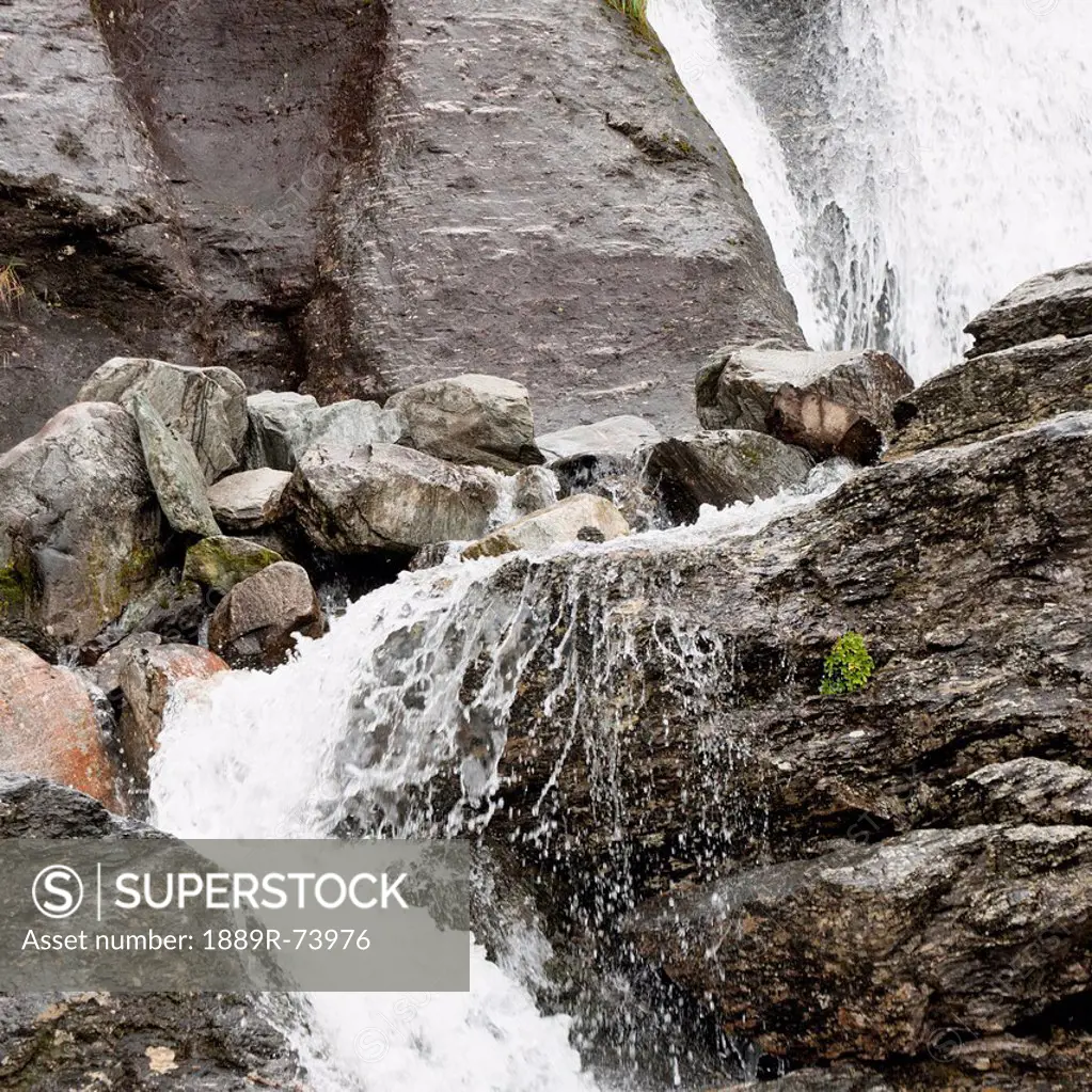 Waterfalls splashing over rocks, hardangervidda norway