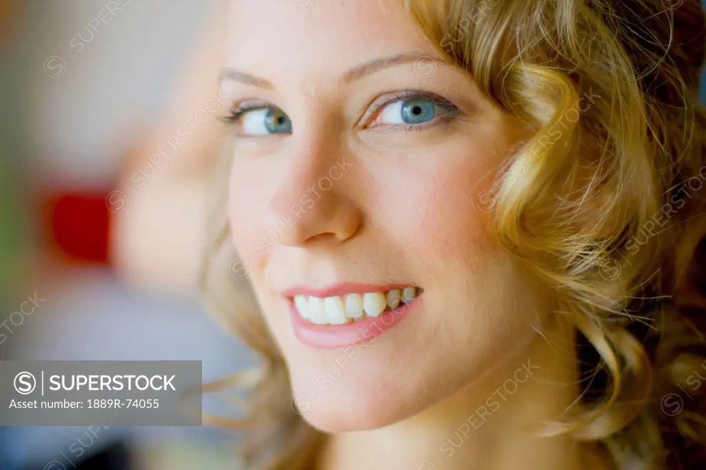 Portrait of a woman with blond hair and blue eyes, vancouver british columbia canada