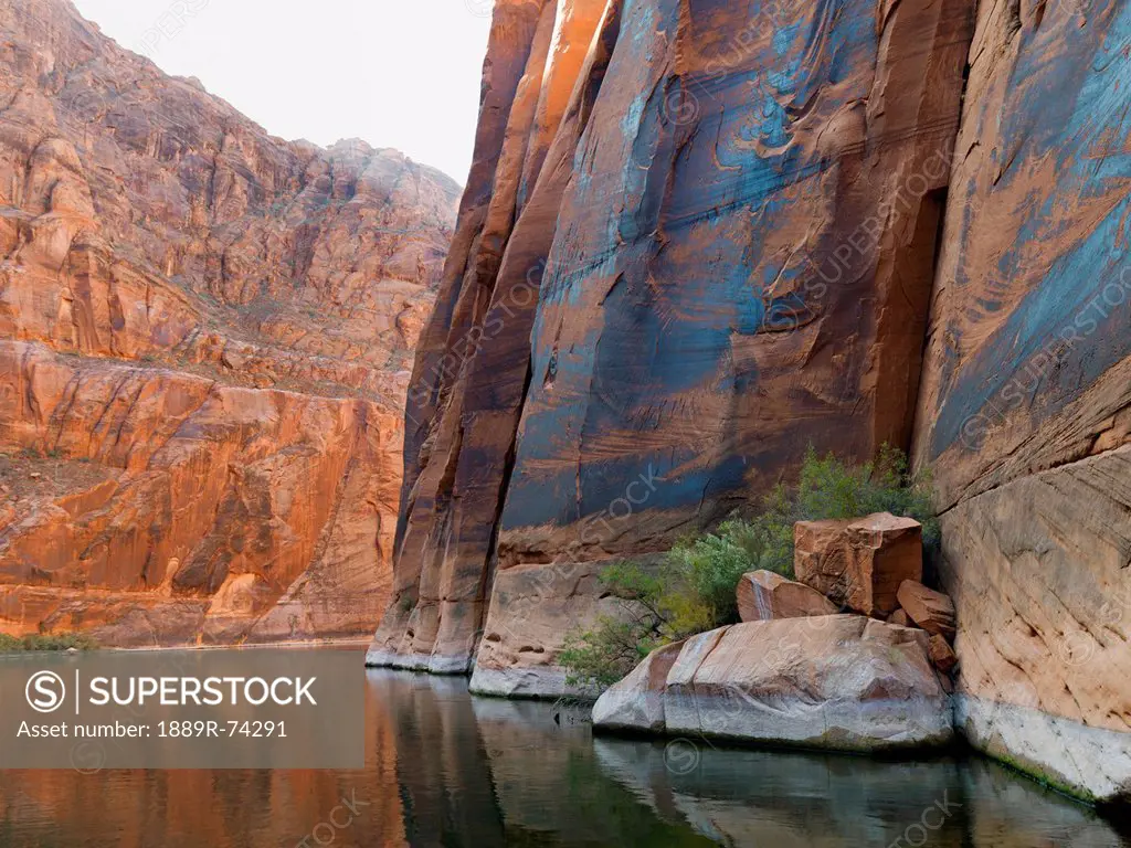 Steep Rock Cliffs Along The Shoreline Of Colorado River, Arizona United States Of America