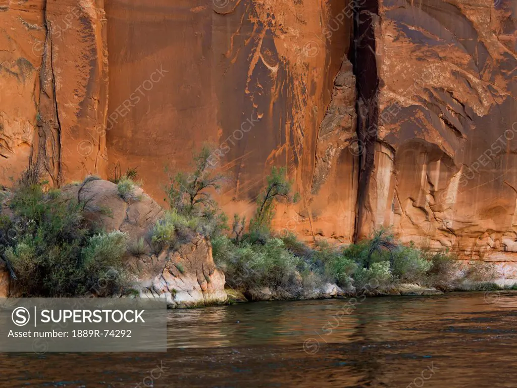 Rock Cliff Along The Shoreline Of The Colorado River, Arizona United States Of America