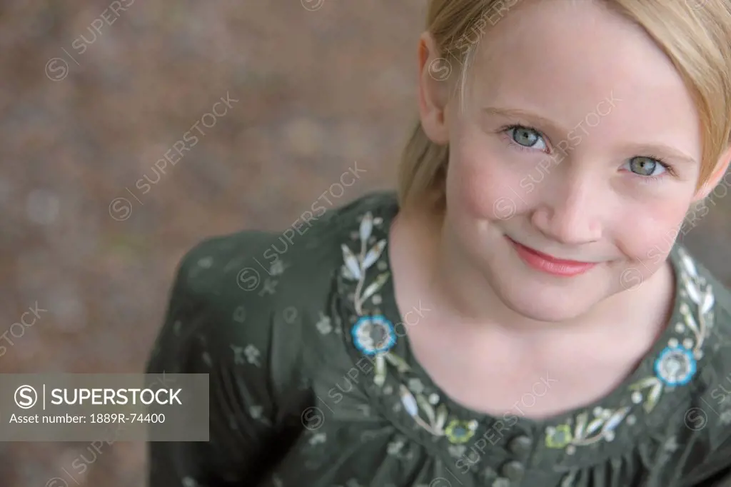 High angle view portrait of a girl with blond hair and green eyes, troutdale oregon united states of america