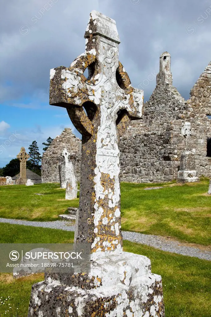 High Cross Tombstone In A Cemetery, Clonmacnoise County Offaly Ireland