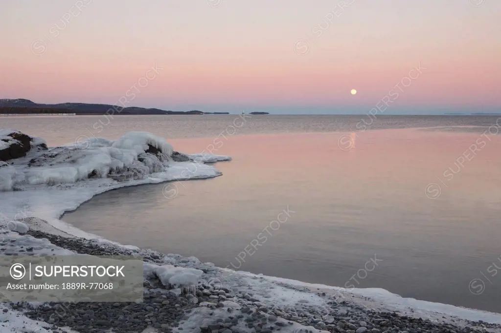 Full Moon On Lake Superior, Grand Portage Minnesota United States Of America