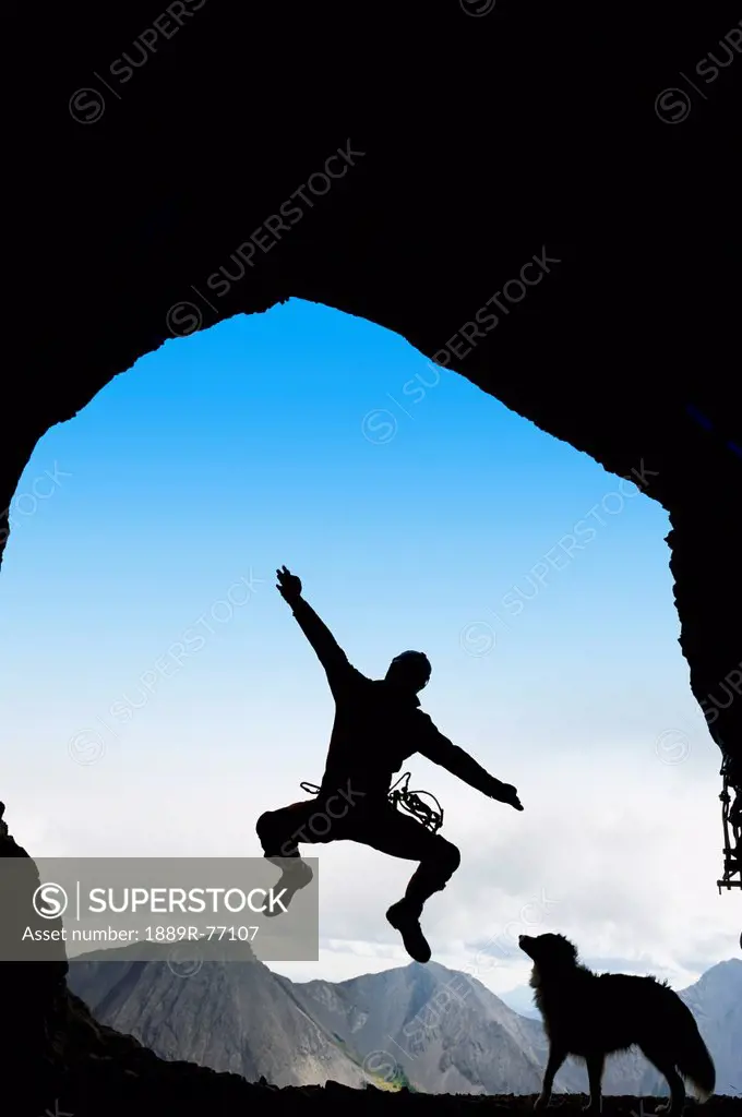 Participant´s silhouette at a cave rescue, blairmore alberta canada