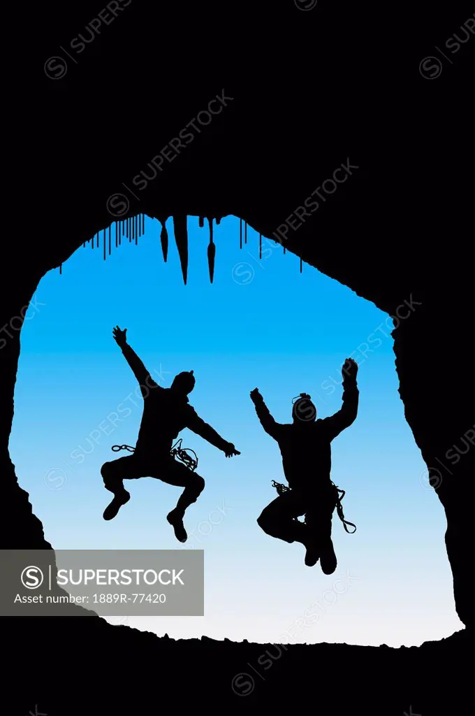 Participant´s silhouettes at a cave rescue, blairmore alberta canada