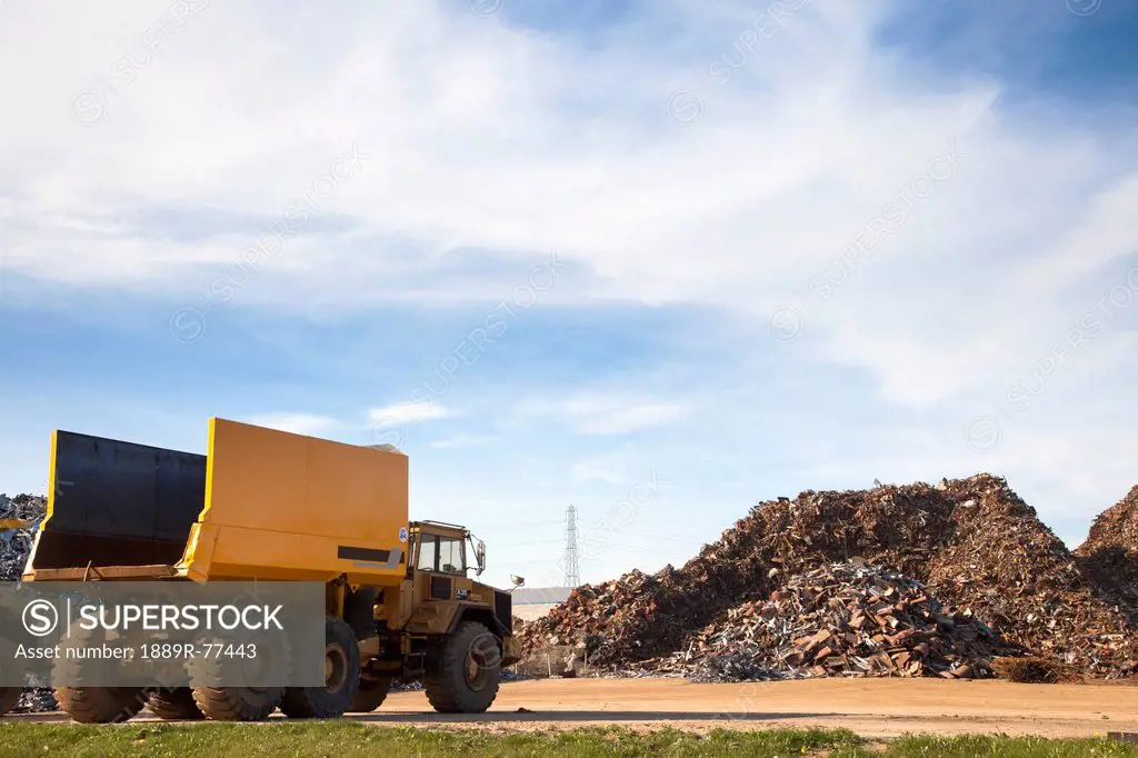 A dump truck sitting beside a pile of debris, south shields tyne and wear england