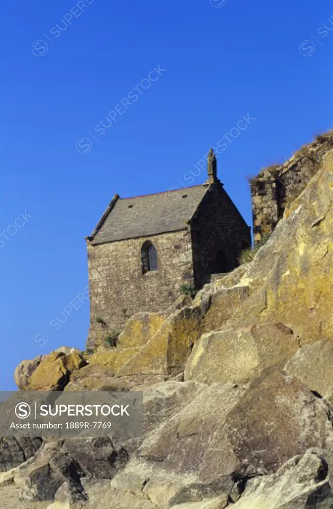 Stone Chapel on Cliff  Mont Saint Michel