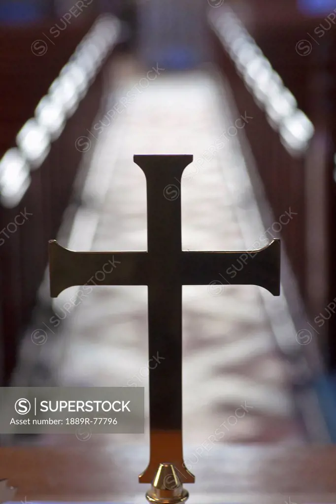 A cross in line with a centre aisle in a church, staindrop durham england