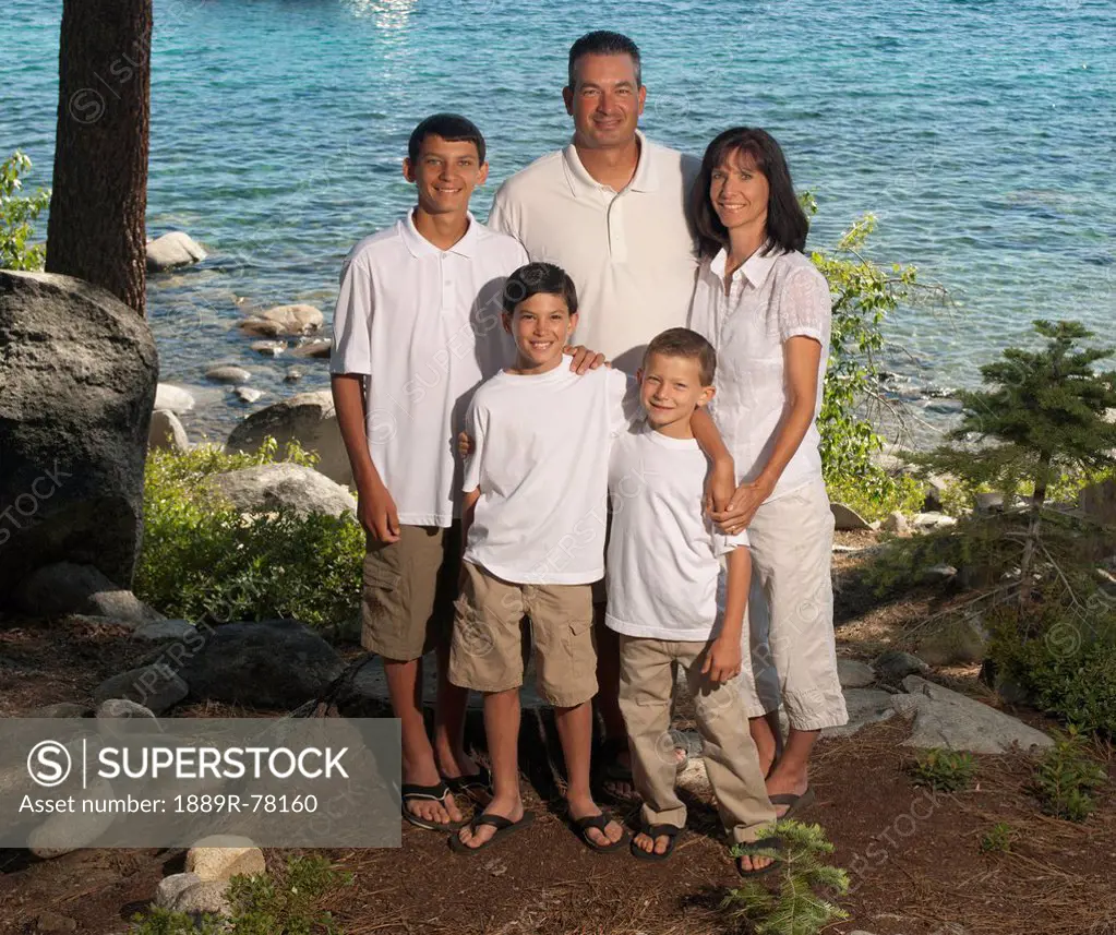 Portait of a family of five, lake tahoe california united states of america