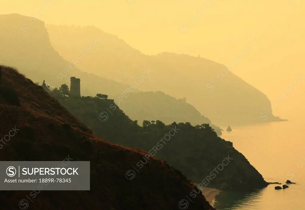 watch towers on the maro_cerro gordo cliffs, between maro in malaga province and la herradura, granada province, spain