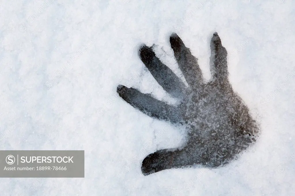Handprint in snow, thunder bay ontario canada