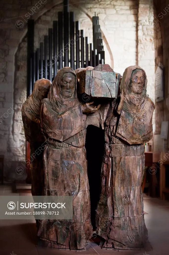 Statue Of Mourners Carrying A Coffin, Lindisfarne Northumberland England