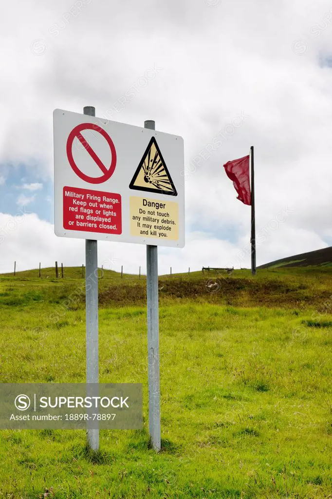 Sign At A Military Firing Range, Cheviot Hills Northumberland England