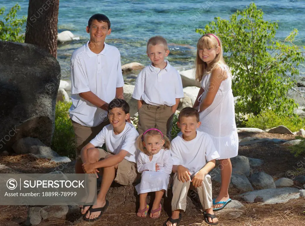 Portrait of six children, lake tahoe california united states of america