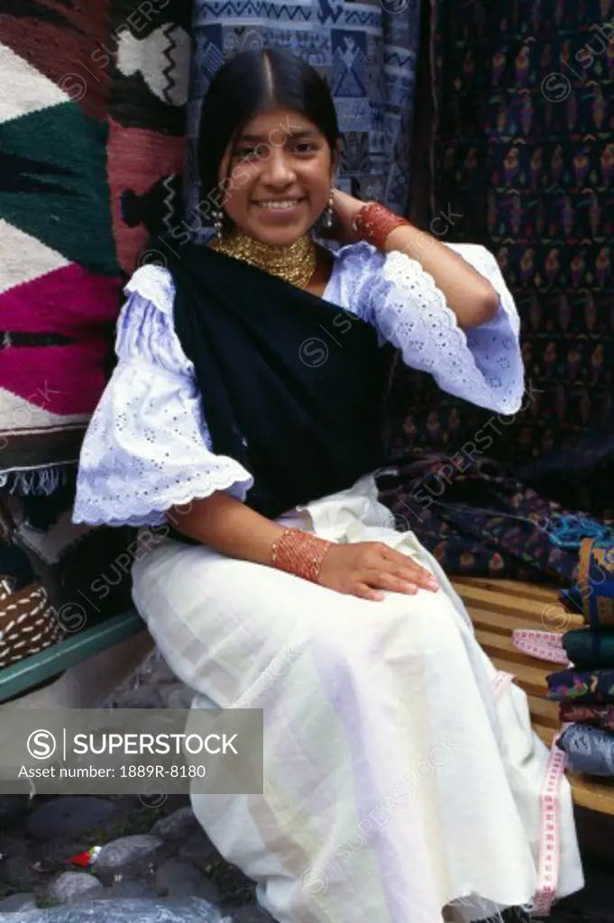 Portrait of Ecuadorian woman at market.