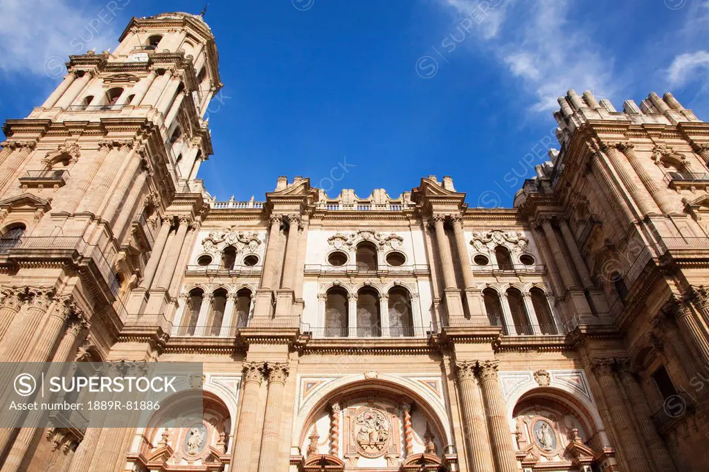 Low angle view of the cathedral of malaga, malaga, andalusia, spain