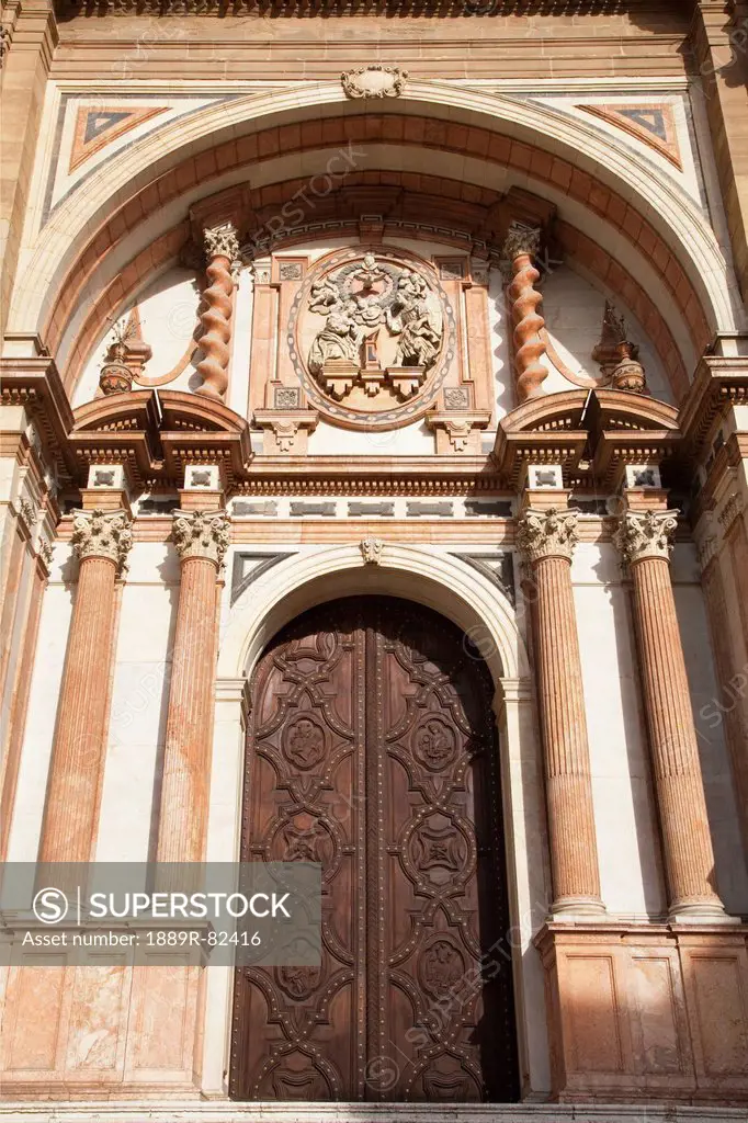 Entrance to cathedral of malaga, malaga, andalusia, spain