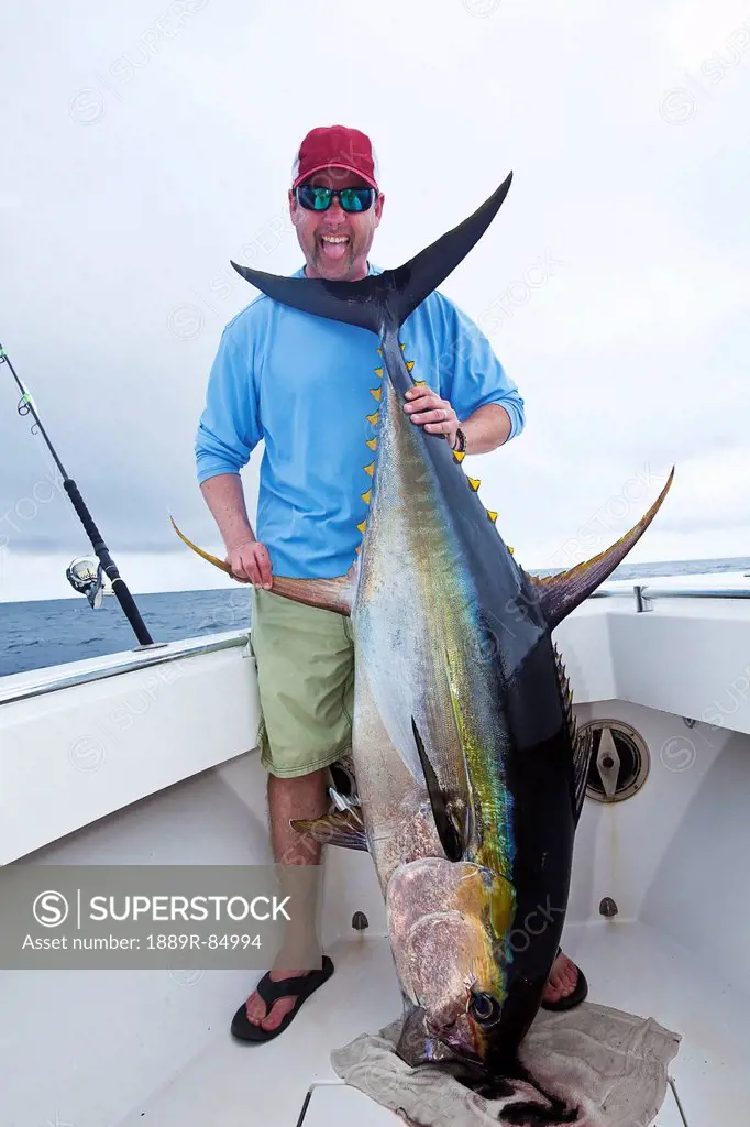 Man holding a fresh caught yellowfin tuna, panama