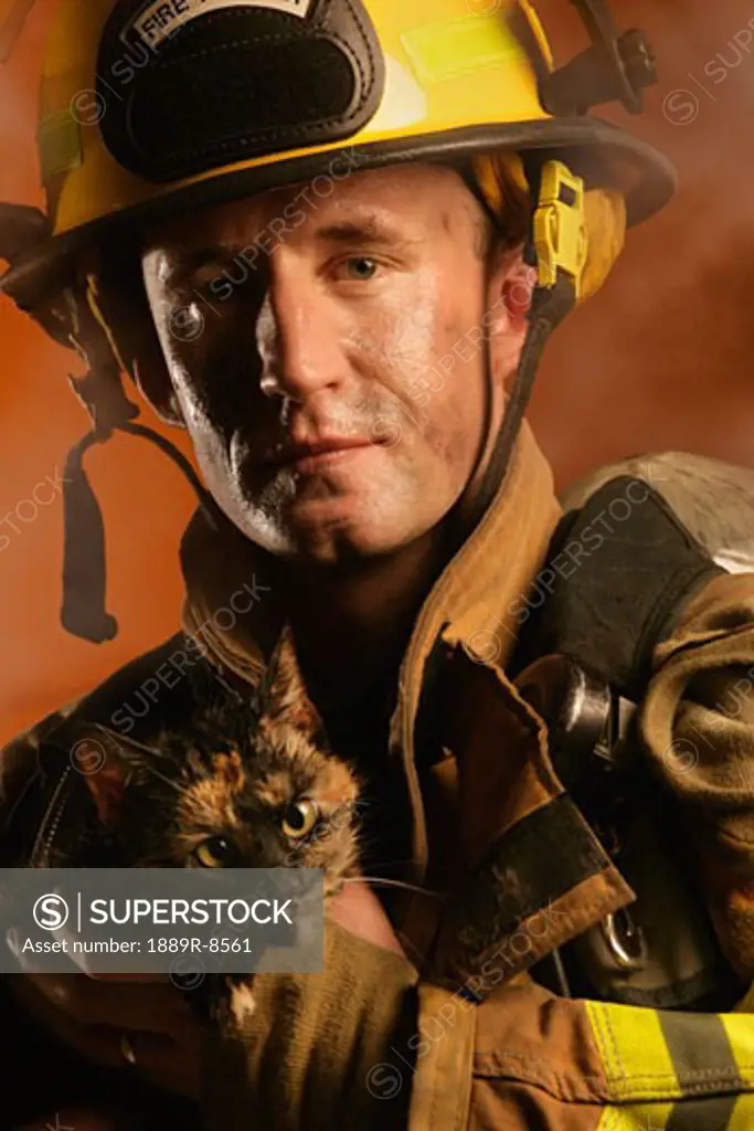 Fire fighter and cat