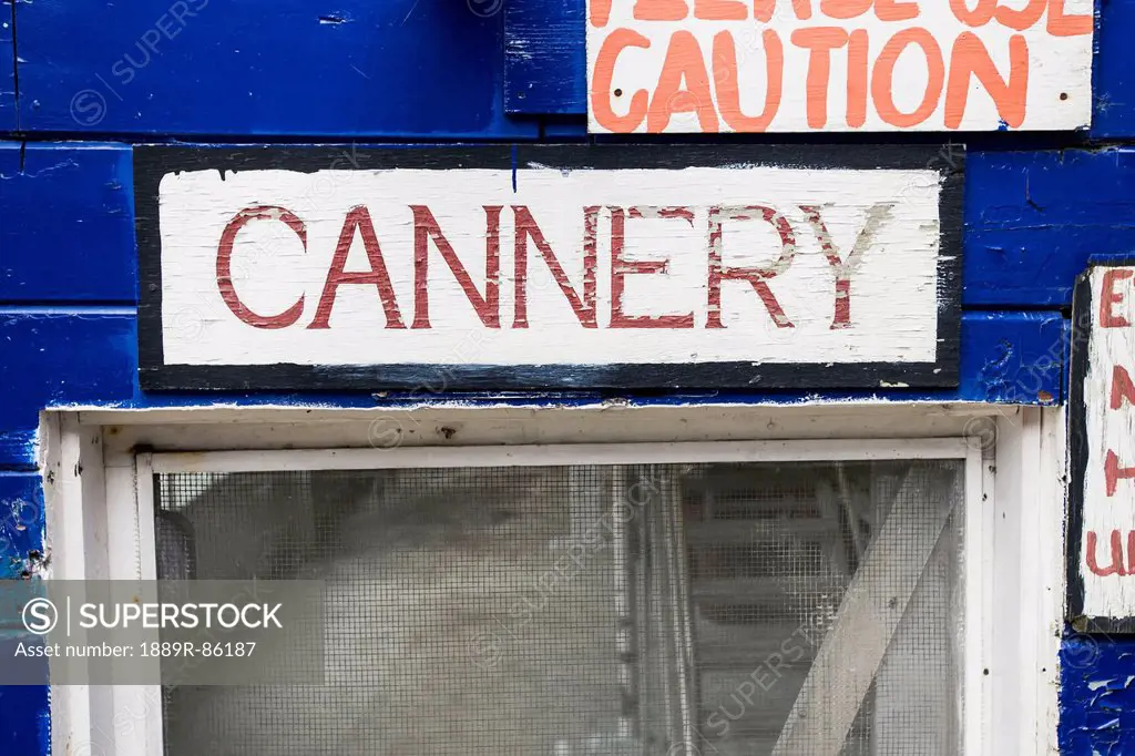 A Faded Hand_Painted Sign Indicating ´cannery´ Above A Door At The No Longer Operating Trident Seafoods Corporation Cannery, South Naknek Bristol Bay ...