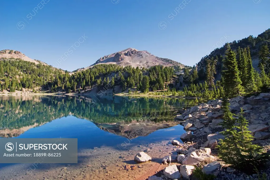 Mountain Reflecting In A Lake In The Early Morning Lassen Volcanic National Park, California United States Of America