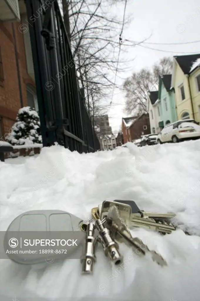 Lost keys on snowy street