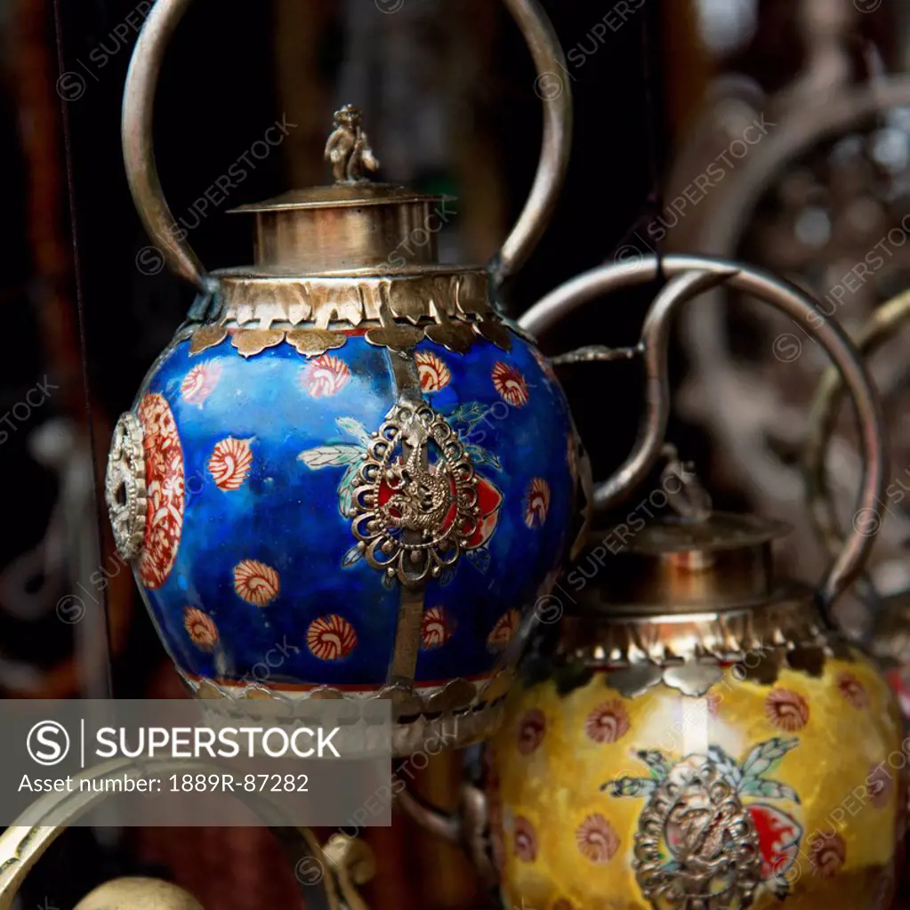 Ornate colourful teapots;Xizang china