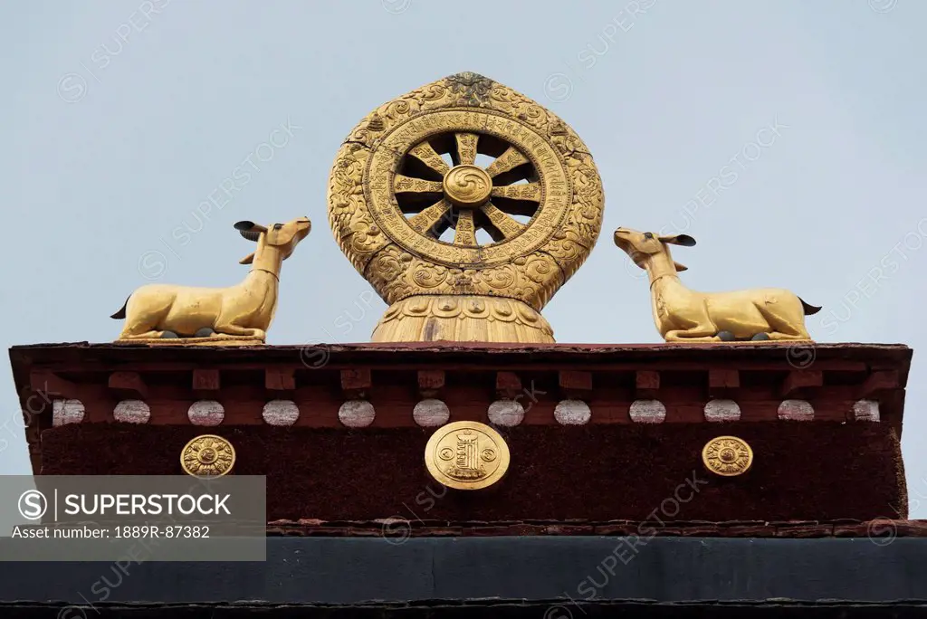 Gold statues in animal likeness at jokhang temple;Lhasa xizang china