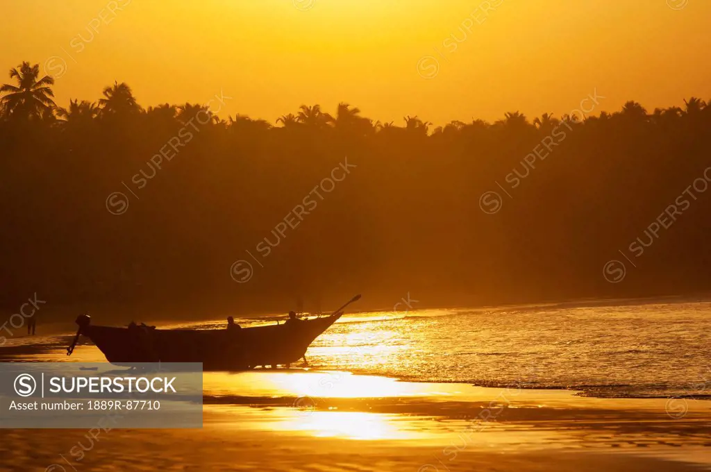 Fishing Boat At Sunset On Palolem Beach;Goa Karnataka India