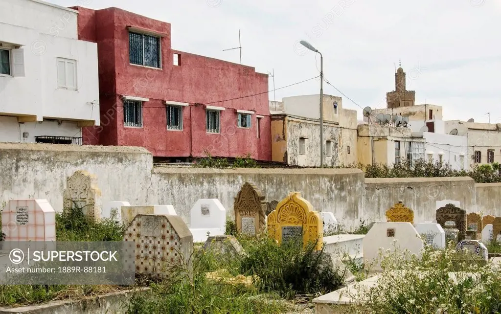 A Cemetery With Overgrown Plants And Unique Tombstones In Old Medina;Casablanca Morocco