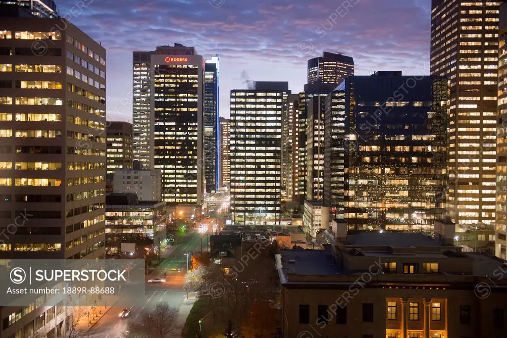 Buildings illuminated at night;Calgary alberta canada