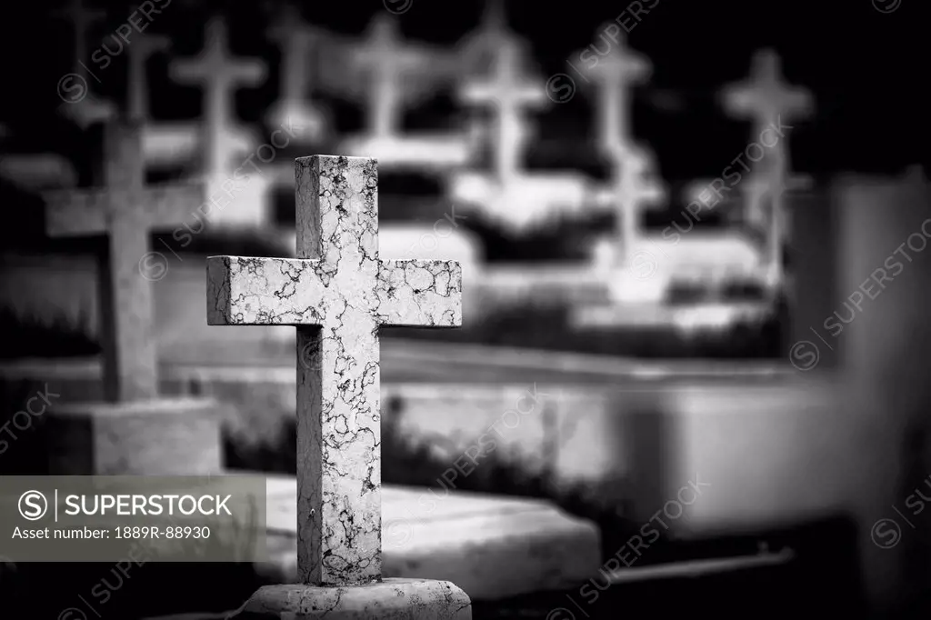 A cross tombstone in a cemetery;Jerusalem israel