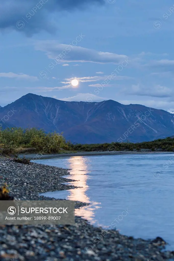 Moonlight reflected into noatak river in the brooks range gates of the arctic national park northwestern alaska;Alaska united states of america