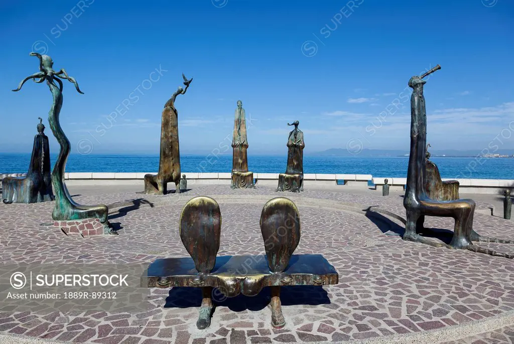 The rotunda of the sea is one of the popular sculptures on the malecon;Puerto vallarta mexico