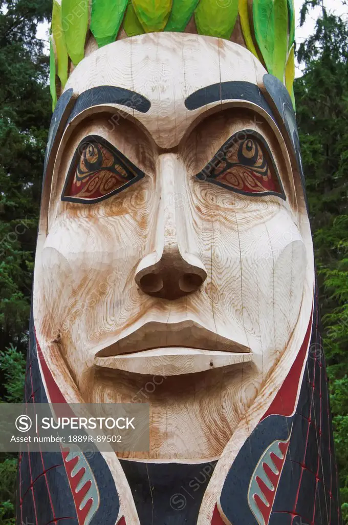 Close up of a Totem in Sitka National Historical Park, Southeast Alaska, Fall