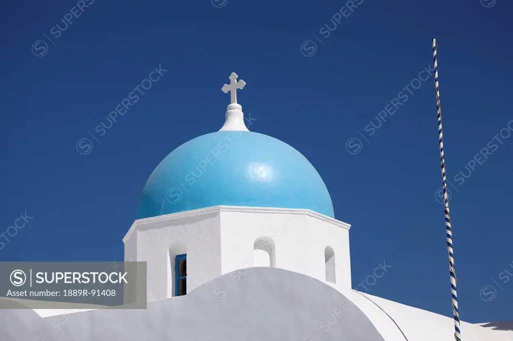 Cycladic dome in traditional Santorini blue & white; Imerovigli, Cyclades, Greece