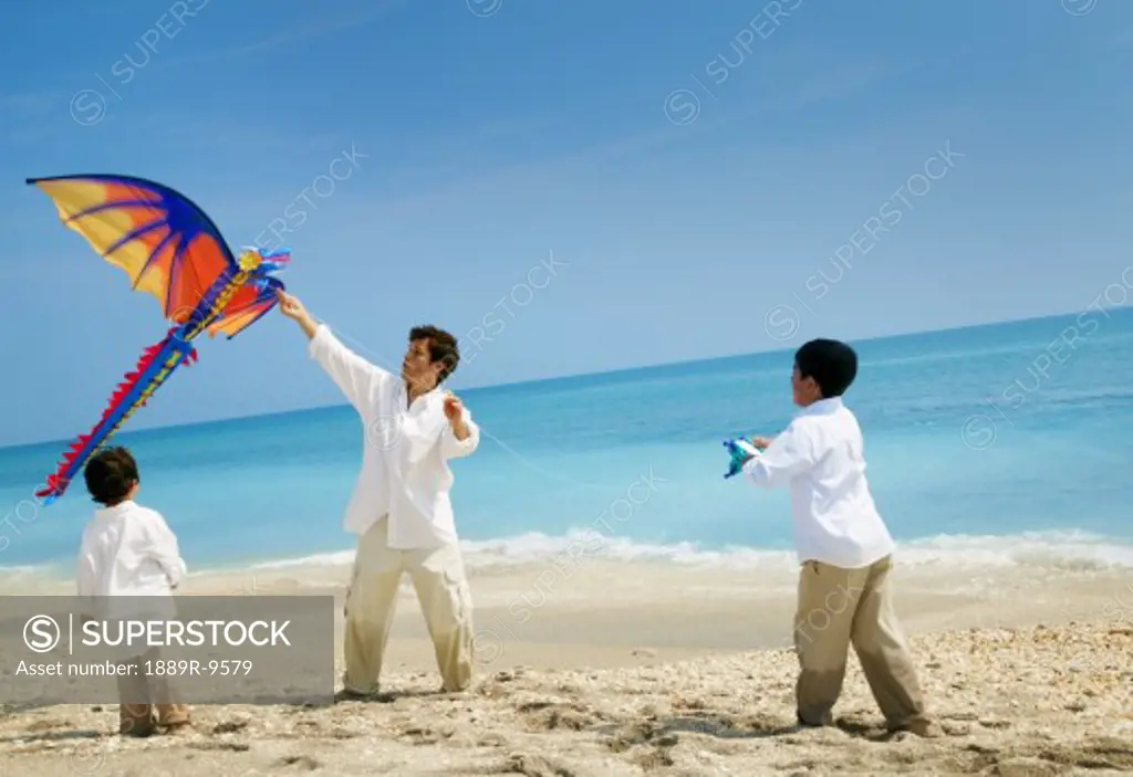 Family flying a kite