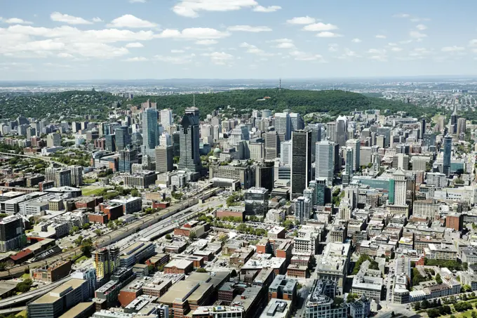 Aerial View Of Urban Skyline; Montreal, Quebec, Canada