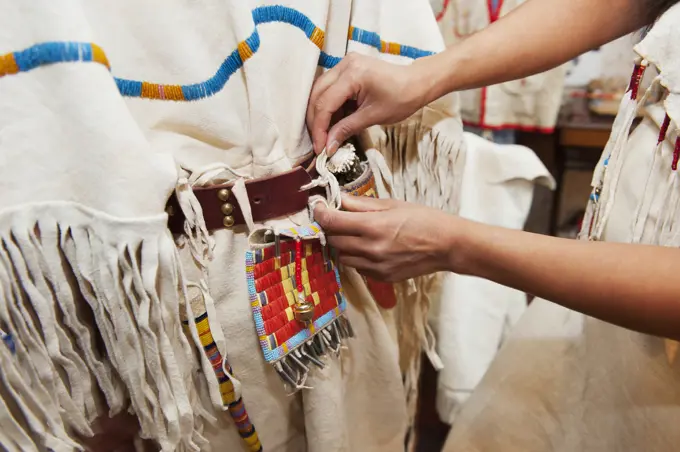 Detail Of Indigenous Traditional Clothing; Rossburn, Manitoba, Canada