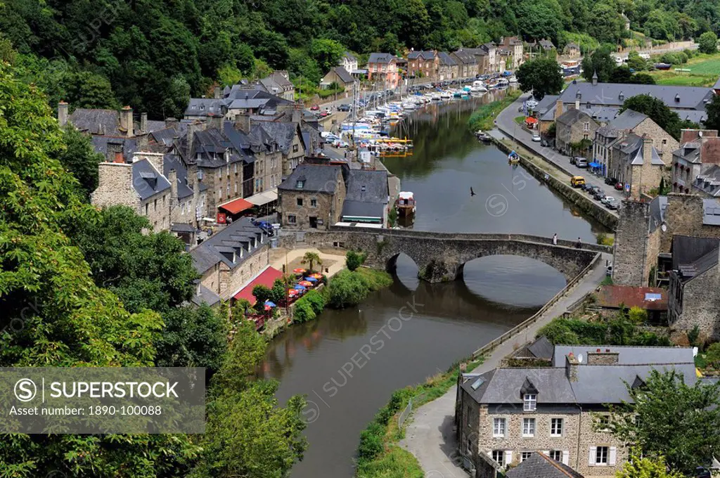View of the old Port Dinan, Cotes_d´Armor, Brittany Bretagne, France, Europe