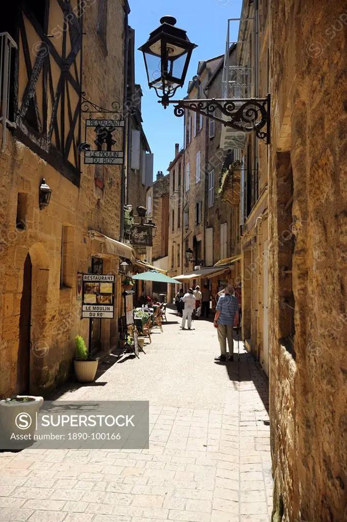 Street in the medieval old town of Sarlat, Dordogne, France. Europe