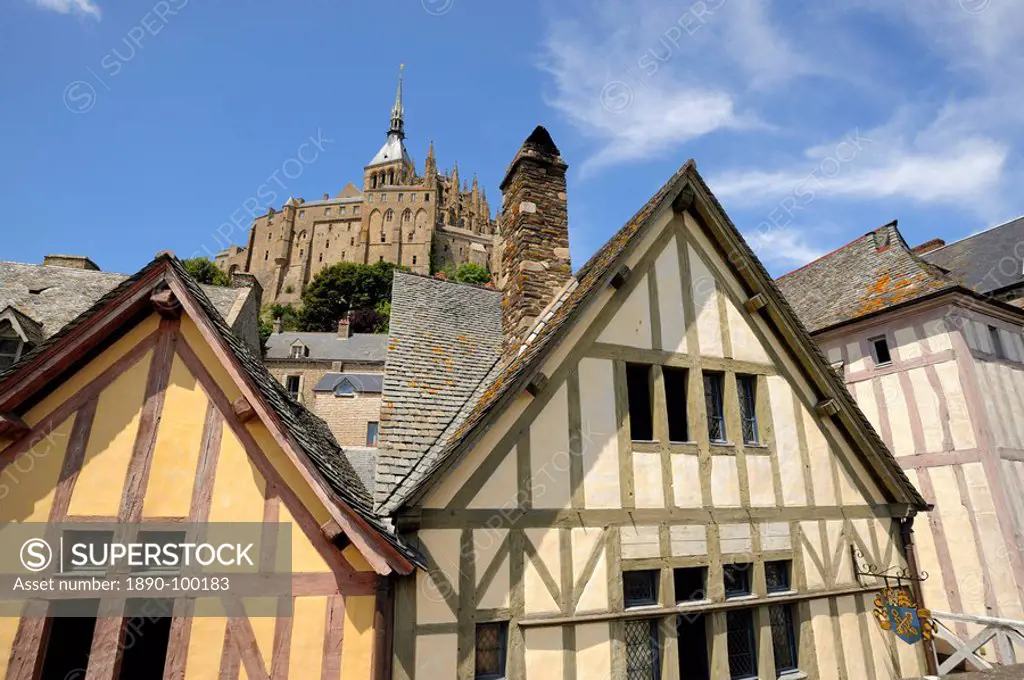 Medieval buildings, Mont Saint_Michel, Normandy, France, Europe