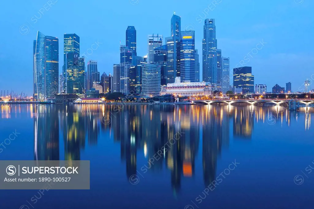 Skyline and Financial district at dawn, Singapore, Southeast Asia, Asia