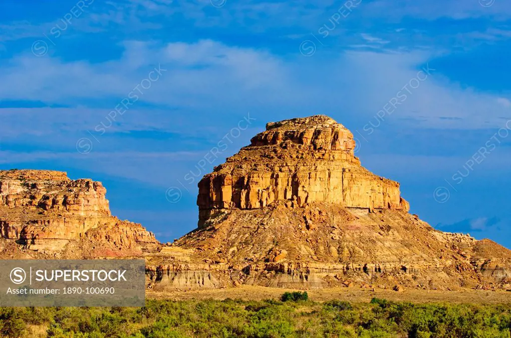 A sandstone butte in Chaco Culture National Historical Park scenery, New Mexico, United States of America, North America