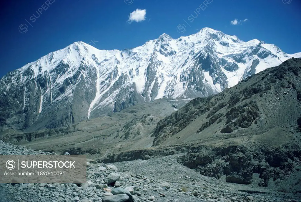 Snow on the mountains in the Karakorum Highway area of China, Asia