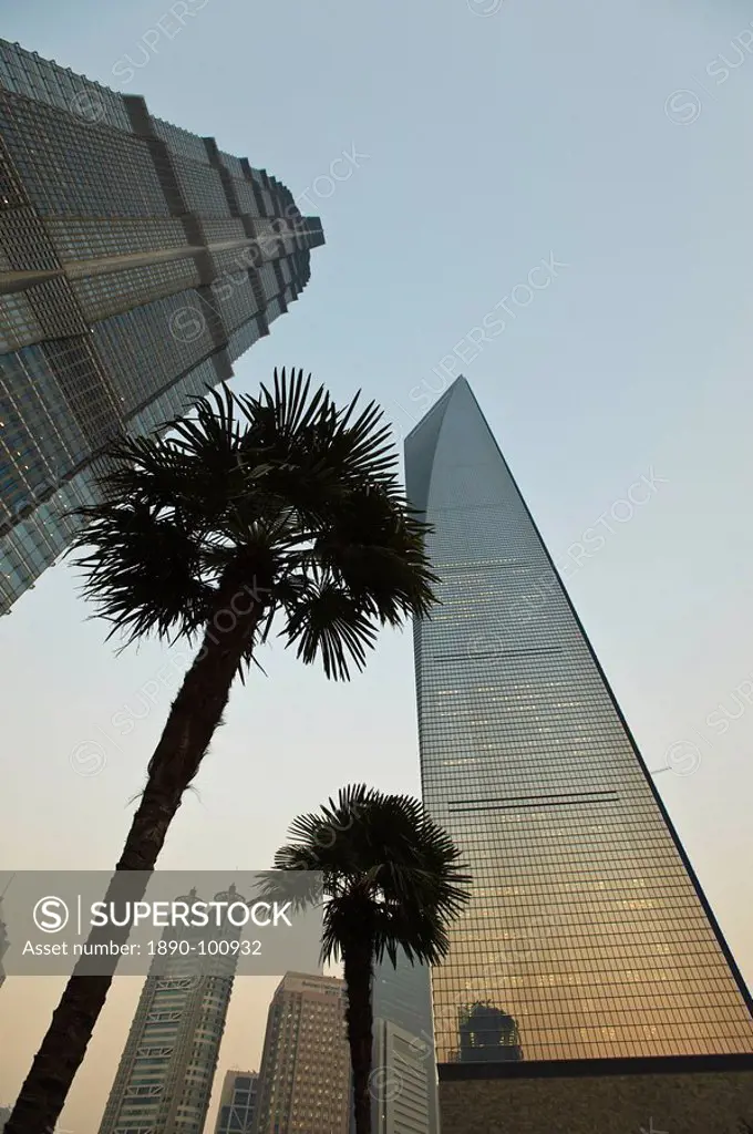 The Jin Mao Tower on the left, and the Shanghai World Financial Center on the right, Shanghai, China