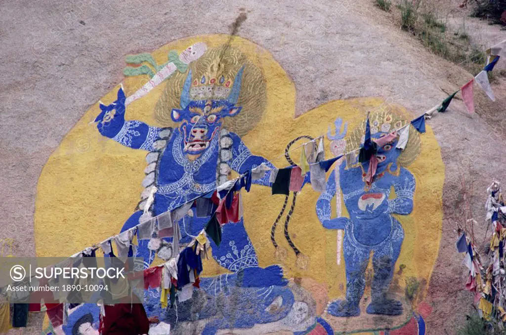 Rock paintings, Sera Monastery, Lhasa, Tibet, China, Asia
