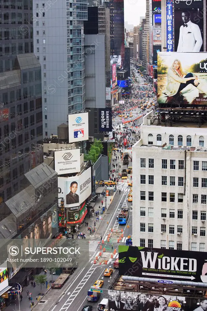 High angle view, Broadway and Times Square, Manhattan, New York City, New York, United States of America, North America