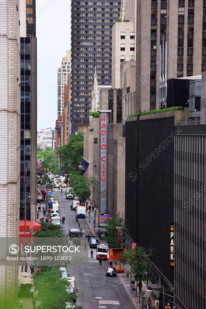 Down 50th Street towards Radio City Music Hall, Manhattan, New York City, New York, United States of America, North America